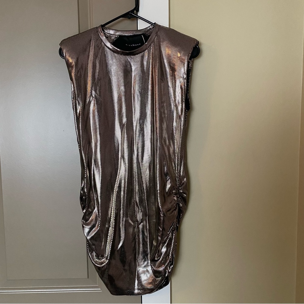 John Richmond Gold Ruched Mini Dress Size S